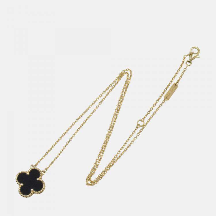 Pre Owned Van Cleef & Arpels 18K Yellow Gold and Onyx Vintage Alhambra Pendant Necklace