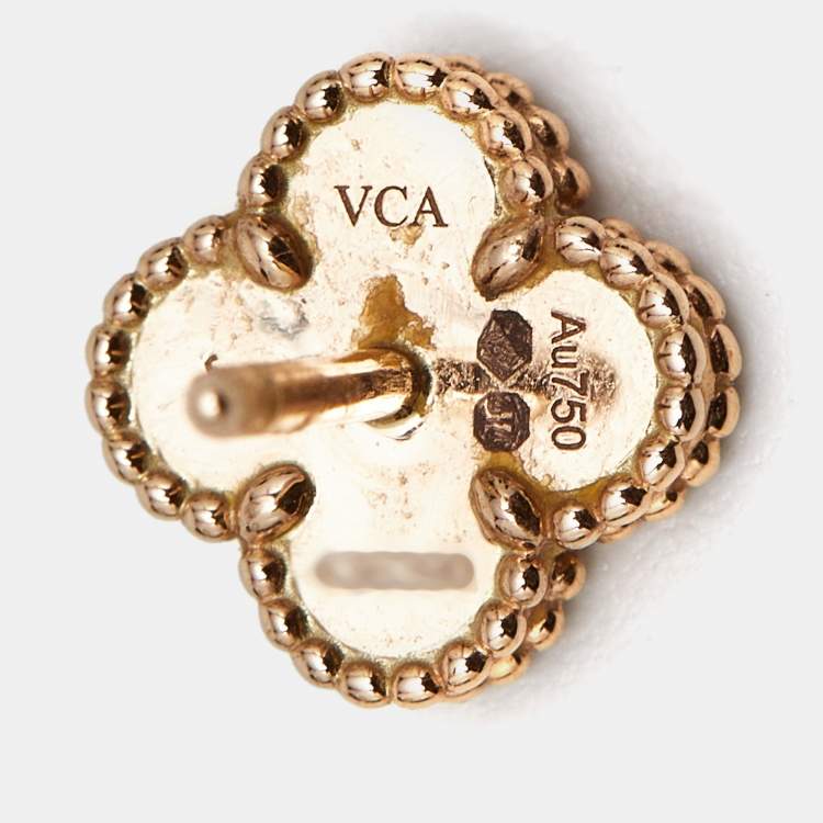 Pre Owned Van Cleef & Arpels Sweet Alhambra Carnelian 18k Rose Gold Stud Earrings