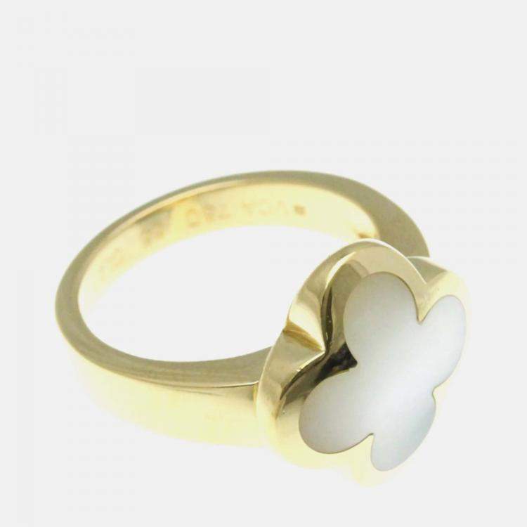 Pre Owned Van Cleef & Arpels Pure Alhambra 18K Yellow Gold Mother Of Pearl Ring EU 55
