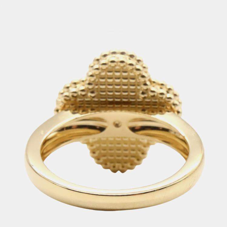 Pre Owned Van Cleef & Arpels Vintage Alhambra 18K Yellow Gold, Diamond, Onyx Ring EU 50