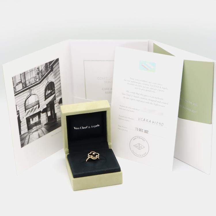Pre Owned Van Cleef & Arpels Vintage Alhambra 18K Yellow Gold, Diamond, Onyx Ring EU 50