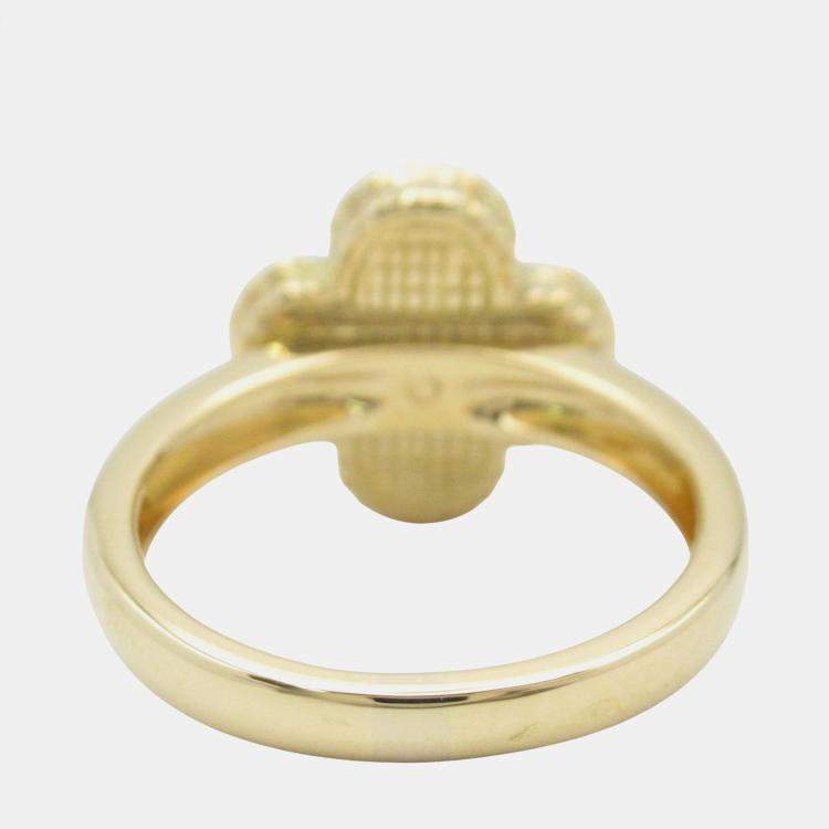 Pre Owned Van Cleef & Arpels Vintage Alhambra 18K Yellow Gold, Diamond, Mother of Pearl Ring EU 55