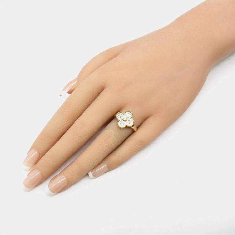 Pre Owned Van Cleef & Arpels Vintage Alhambra 18K Yellow Gold Diamond Ring EU 55