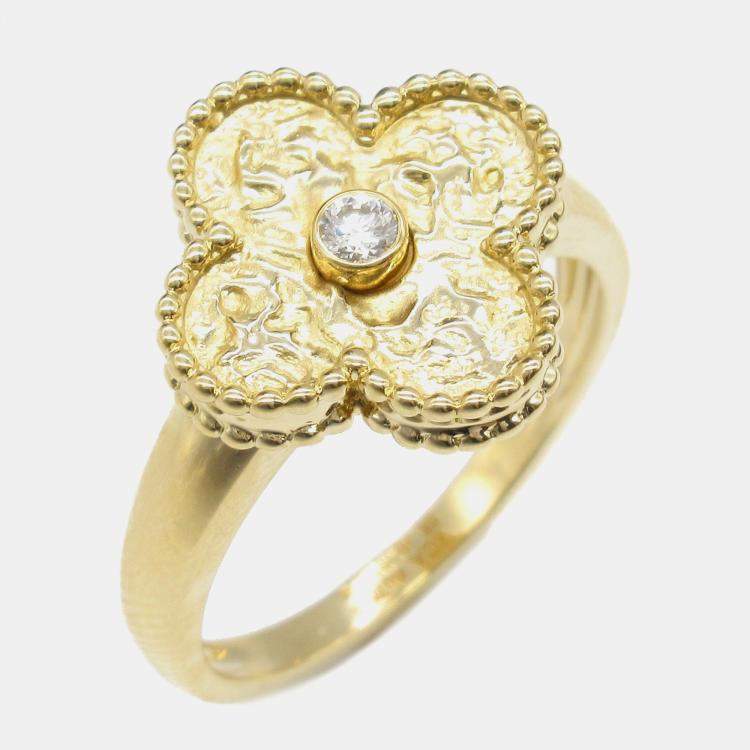 Pre Owned Van Cleef & Arpels Vintage Alhambra 18K Yellow Gold Diamond Ring EU 55