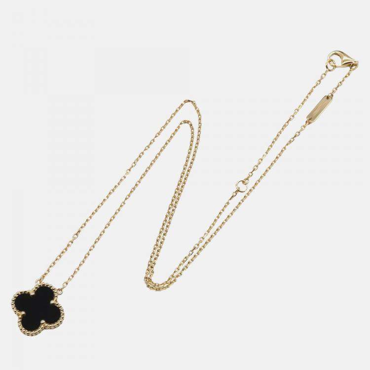 Pre Owned Van Cleef & Arpels 18K Yellow Gold and Onyx Vintage Alhambra Pendant Necklace