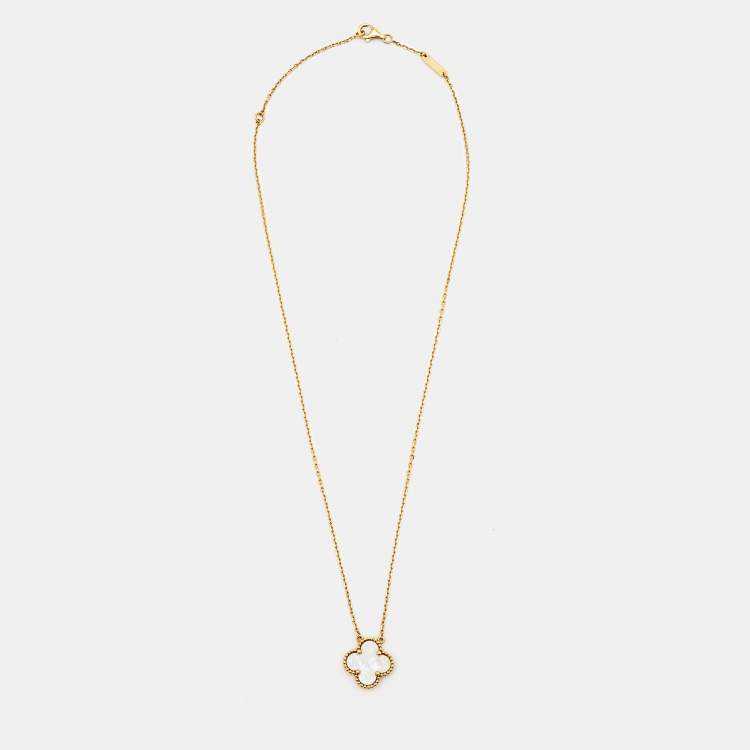 Pre Owned Van Cleef & Arpels Vintage Alhambra Mother of Pearl 18k Yellow Gold Necklace