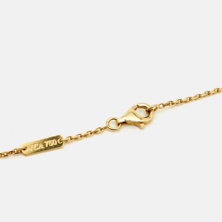 Pre Owned Van Cleef & Arpels Vintage Alhambra Mother of Pearl 18k Yellow Gold Necklace