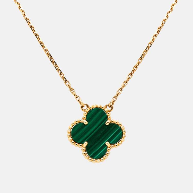 Pre Owned Van Cleef & Arpels Vintage Alhambra Malachite 18k Yellow Gold Necklace