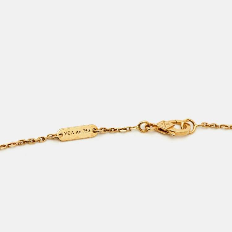 Pre Owned Van Cleef & Arpels Vintage Alhambra Malachite 18k Yellow Gold Necklace