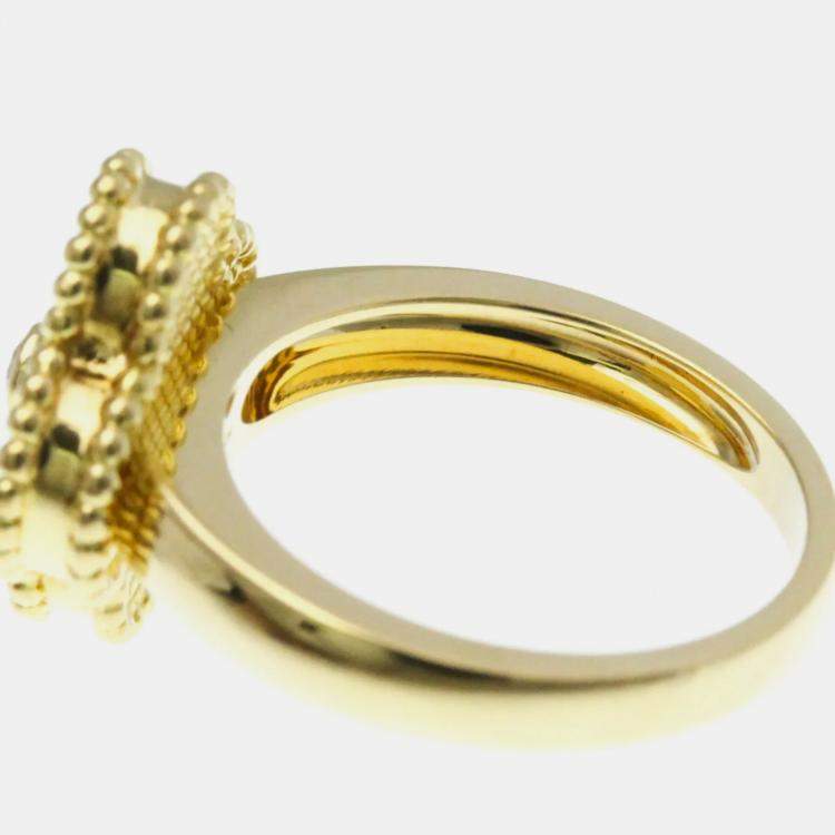 Pre Owned Van Cleef & Arpels Vintage Alhambra 18K Yellow Gold, Diamond, Mother of Pearl Ring EU 52