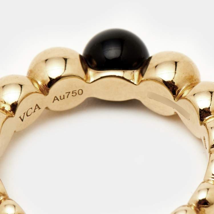 Pre Owned Van Cleef & Arpels Perlee Couleurs Onyx 18K Yellow Gold Variation Ring 51
