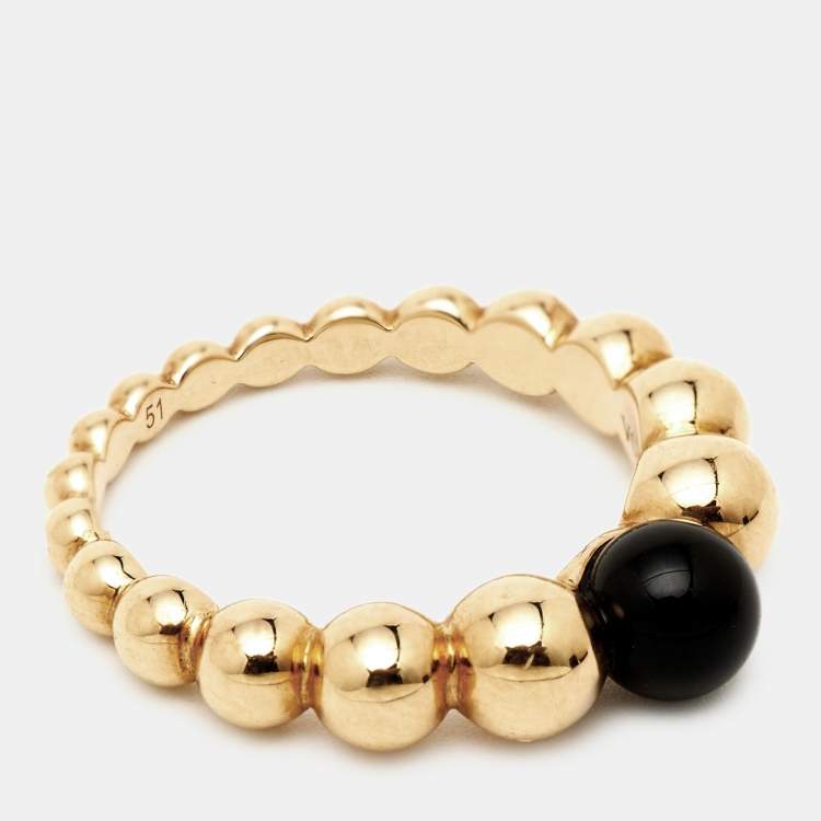Pre Owned Van Cleef & Arpels Perlee Couleurs Onyx 18K Yellow Gold Variation Ring 51
