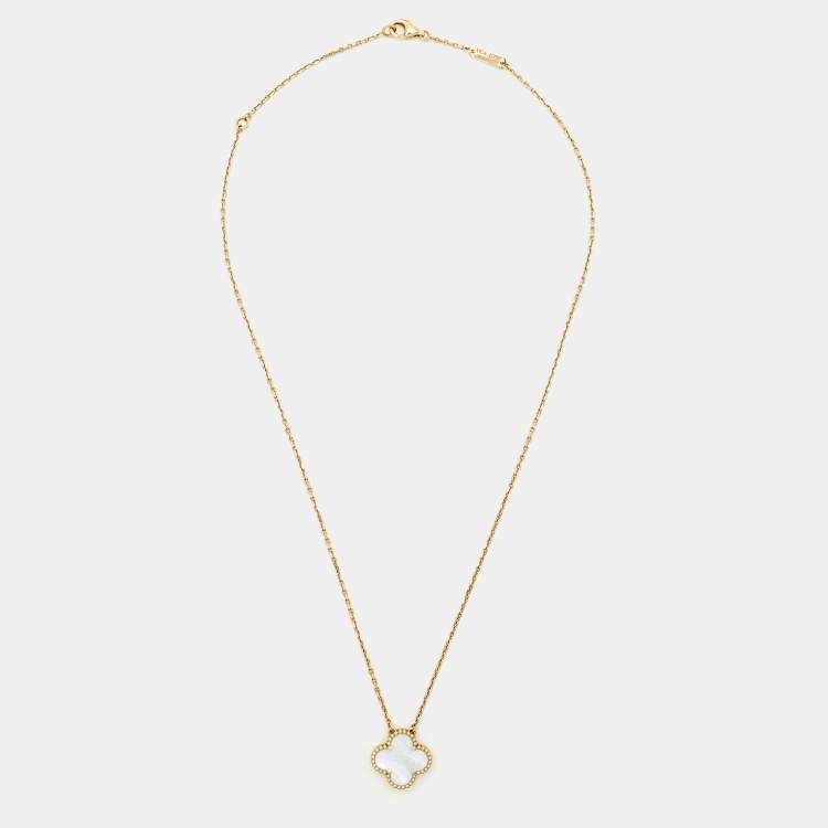 Pre Owned Van Cleef & Arpels Vintage Alhambra Mother of Pearl 18k Yellow Gold Necklace