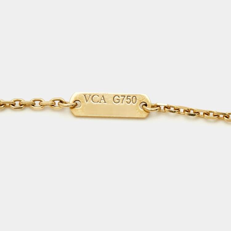 Pre Owned Van Cleef & Arpels Vintage Alhambra Mother of Pearl 18k Yellow Gold Necklace