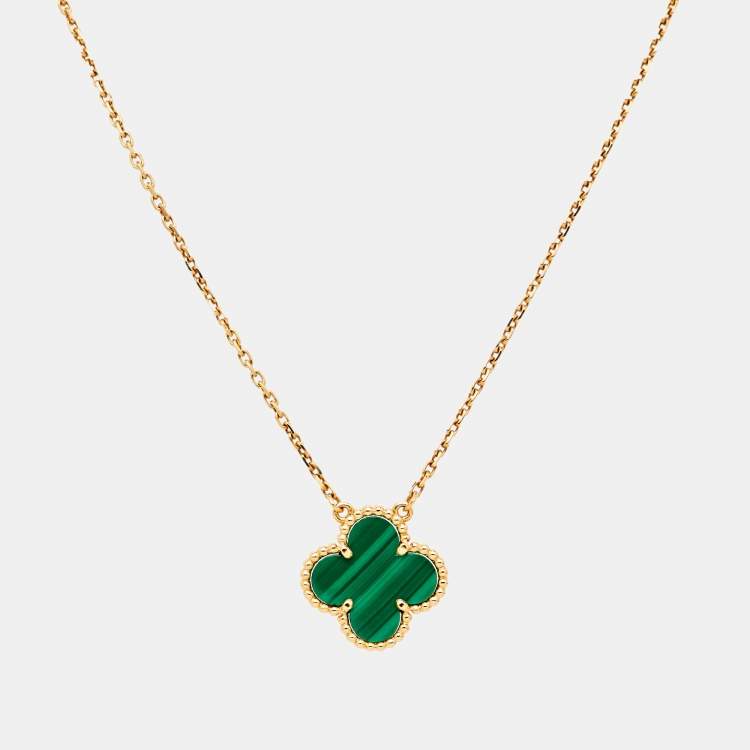 Pre Owned Van Cleef & Arpels Vintage Alhambra Malachite 18k Yellow Gold Necklace