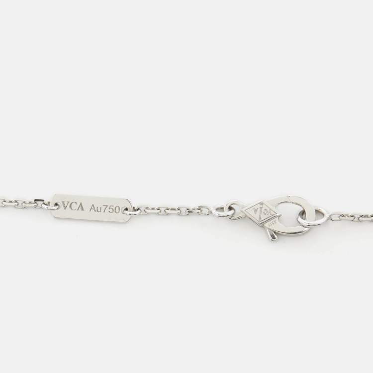 Pre Owned Van Cleef & Arpels Vintage Alhambra Chalcedony 18k White Gold Pendant Necklace