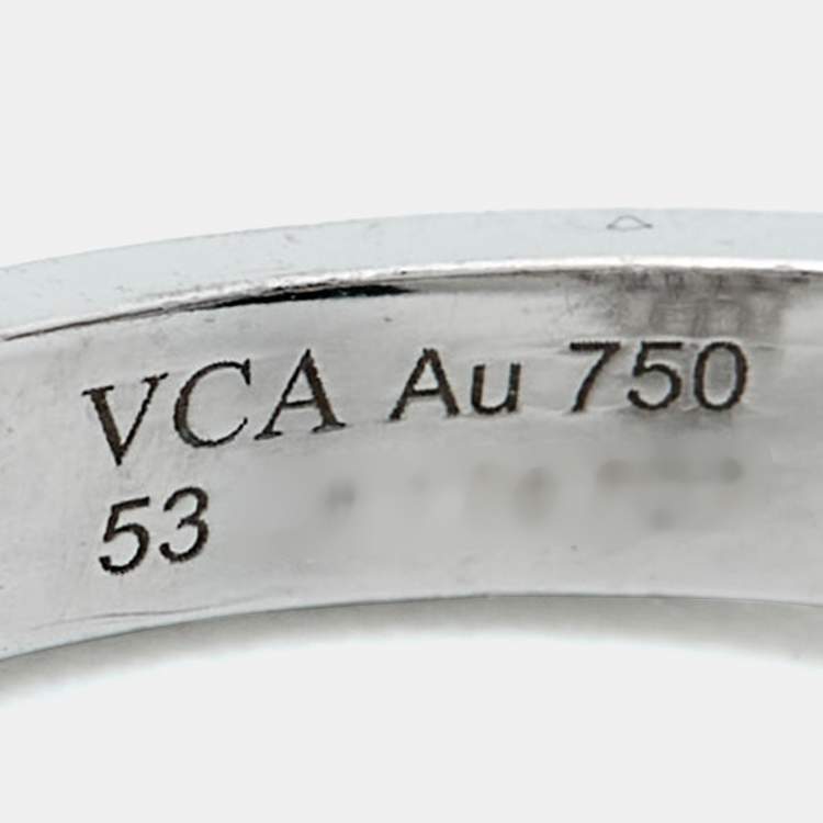 Pre Owned Van Cleef & Arpels Vintage Alhambra Gulloiche 18k White Gold Ring Size 53