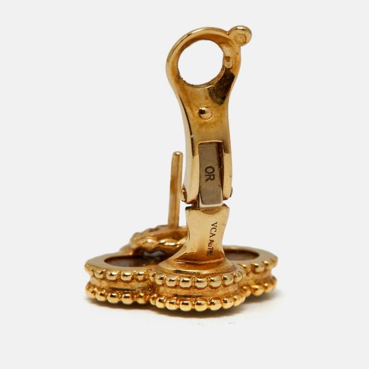 Pre Owned Van Cleef & Arpels Alhambra Tiger's Eye 18k Yellow Gold Earrings