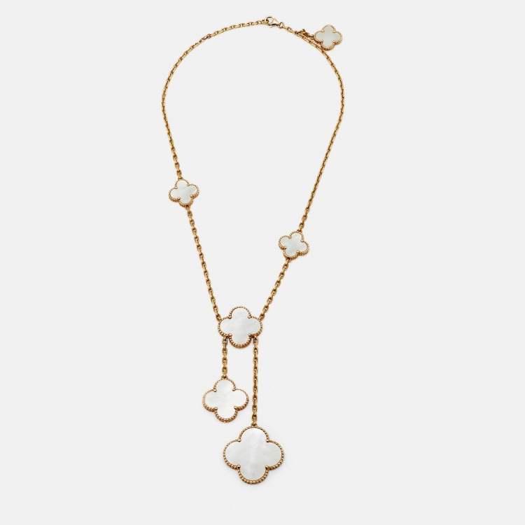 Pre Owned Van Cleef & Arpels Magic Alhambra Mother of Pearl 18k Yellow Gold Necklace
