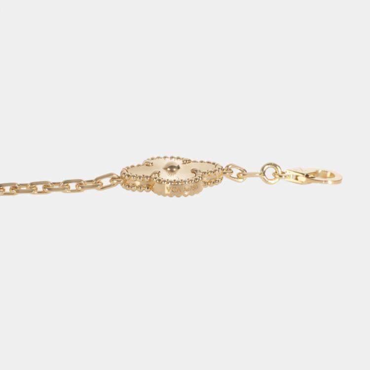 Pre Owned Van Cleef & Arpels Vintage Alhambra 18K Yellow Gold Diamonds 5 Motif Bracelet