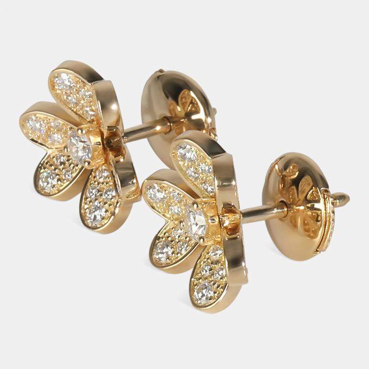 Pre Owned Van Cleef & Arpels Frivole Mini Model 18K Yellow Gold Diamond Earring