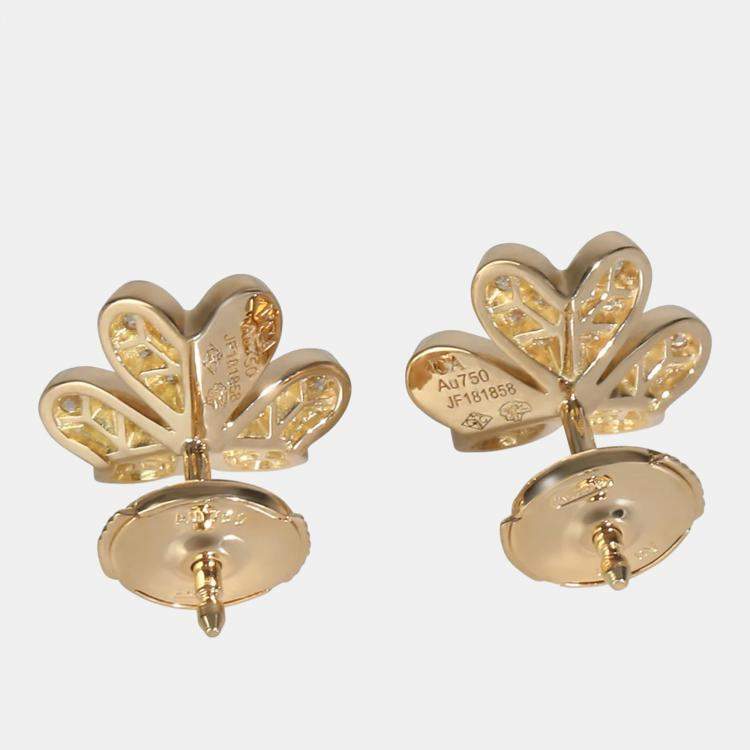 Pre Owned Van Cleef & Arpels Frivole Mini Model 18K Yellow Gold Diamond Earring