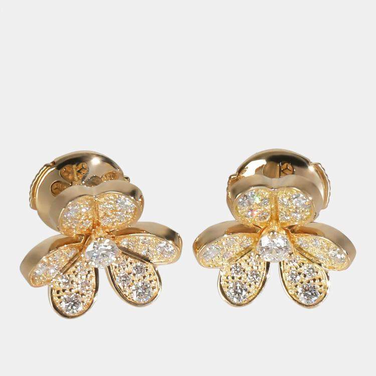 Pre Owned Van Cleef & Arpels Frivole Mini Model 18K Yellow Gold Diamond Earring