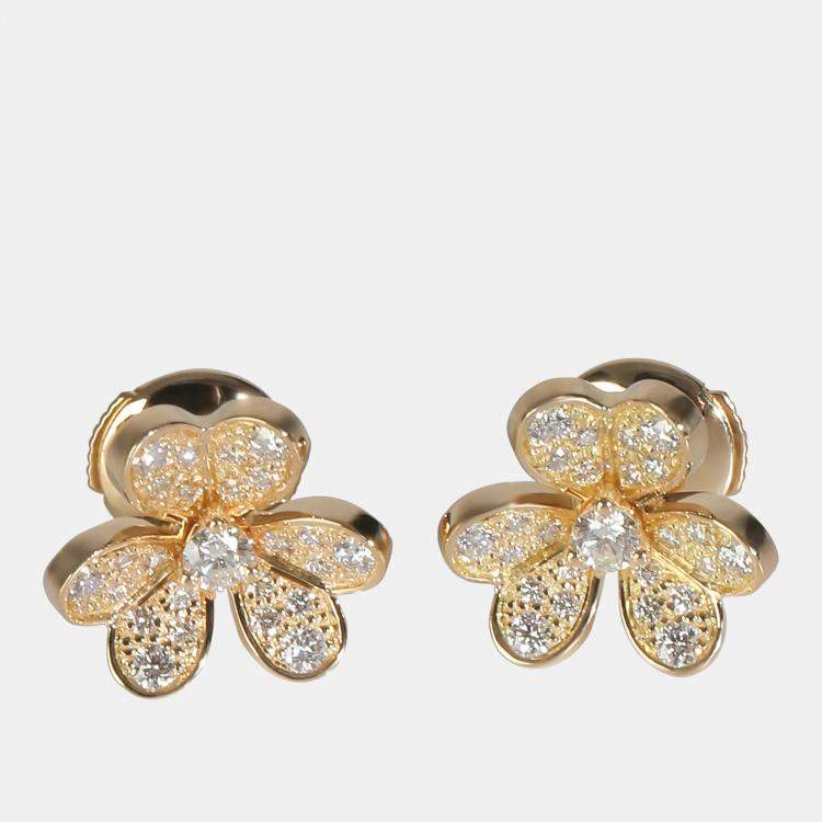 Pre Owned Van Cleef & Arpels Frivole Mini Model 18K Yellow Gold Diamond Earring