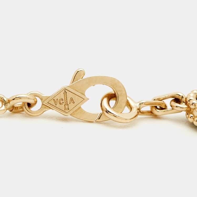 Pre Owned Van Cleef & Arpels Vintage Alhambra Malachite 18k Yellow Gold 5 Motif Station Bracelet