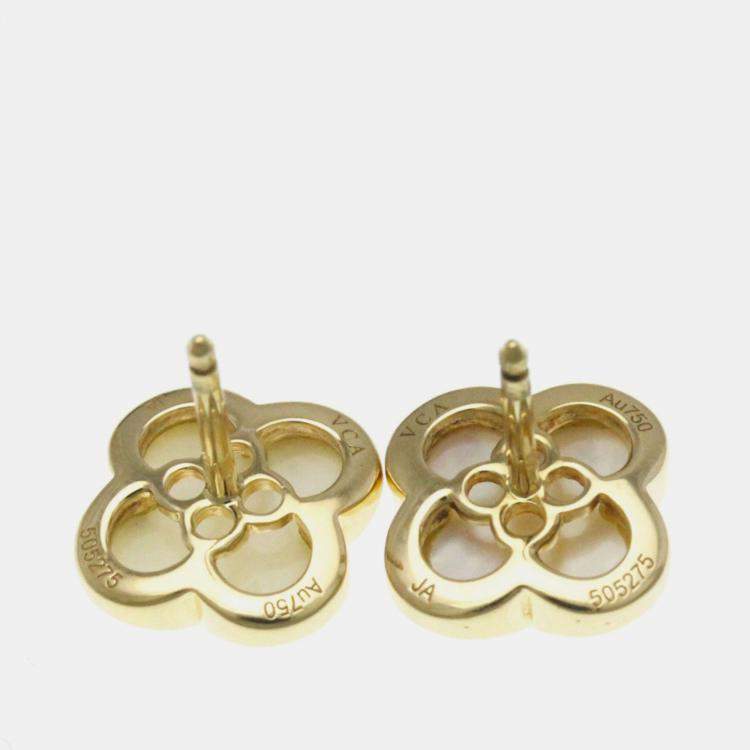 Pre Owned Van Cleef & Arpels Pure Alhambra Mother Of Pearl 18K Yellow Gold Earrings