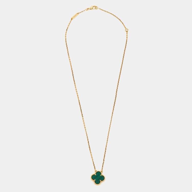 Pre Owned Van Cleef & Arpels Vintage Alhambra Malachite 18k Yellow Gold Necklace