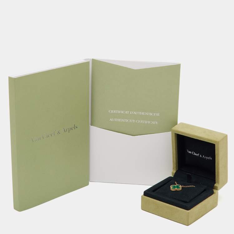 Pre Owned Van Cleef & Arpels Vintage Alhambra Malachite 18k Yellow Gold Necklace