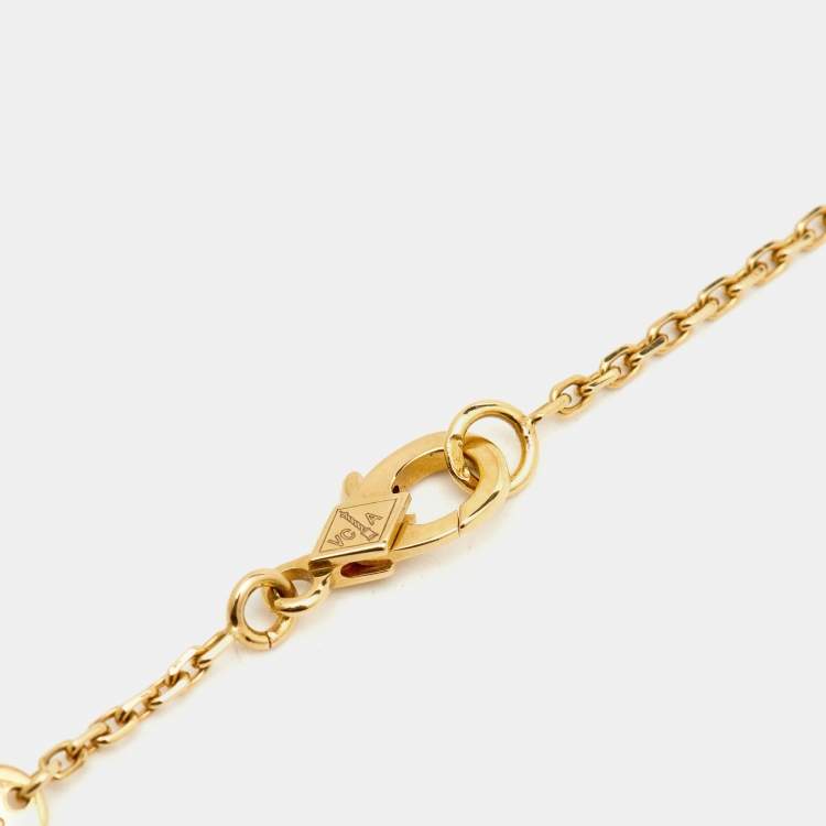 Pre Owned Van Cleef & Arpels Vintage Alhambra Malachite 18k Yellow Gold Necklace