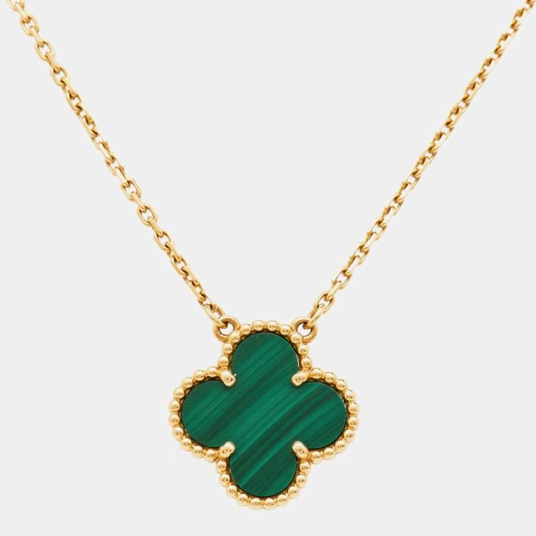 Pre Owned Van Cleef & Arpels Vintage Alhambra Malachite 18k Yellow Gold Necklace