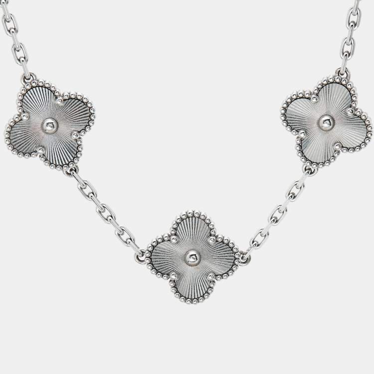 Pre Owned Van Cleef & Arpels Vintage Alhambra 18k White Gold 5 Motif Staton Bracelet