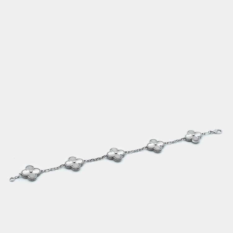 Pre Owned Van Cleef & Arpels Vintage Alhambra 18k White Gold 5 Motif Staton Bracelet