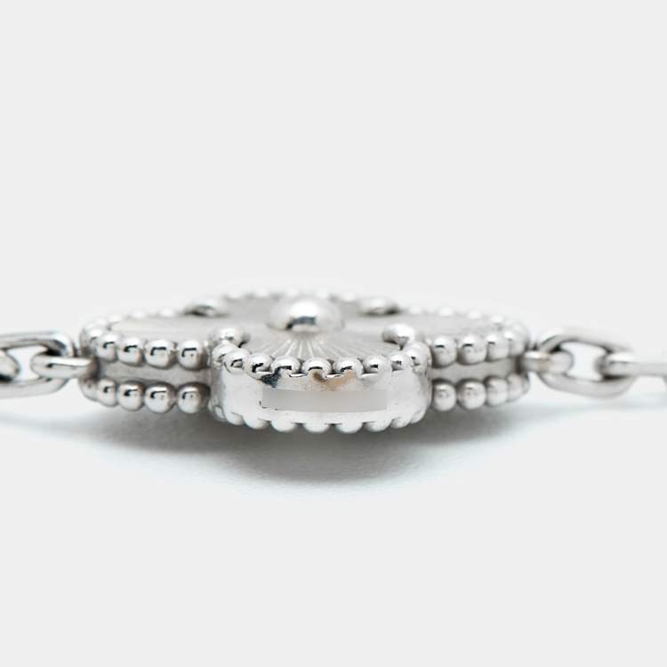Pre Owned Van Cleef & Arpels Vintage Alhambra 18k White Gold 5 Motif Staton Bracelet