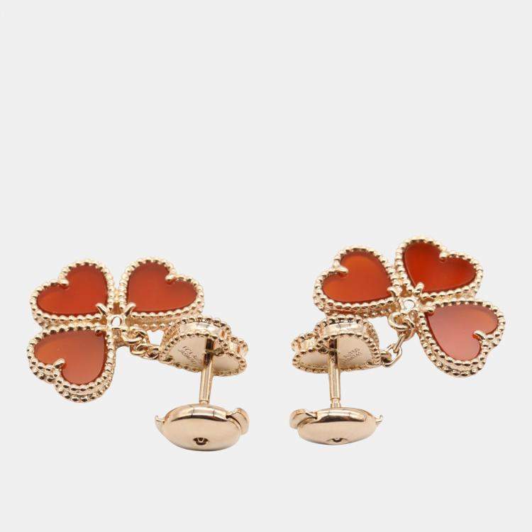 Pre Owned Van Cleef & Arpels Sweet Alhambra Effeuillage 18K Rose Gold Carnelian Earrings