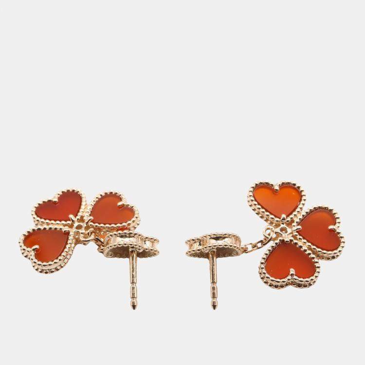 Pre Owned Van Cleef & Arpels Sweet Alhambra Effeuillage 18K Rose Gold Carnelian Earrings