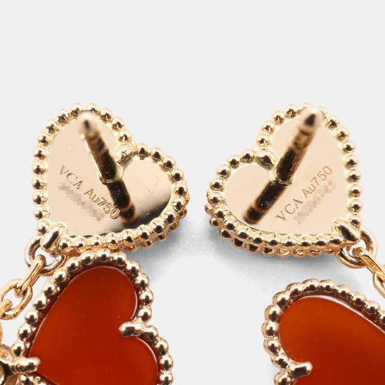 Pre Owned Van Cleef & Arpels Sweet Alhambra Effeuillage 18K Rose Gold Carnelian Earrings