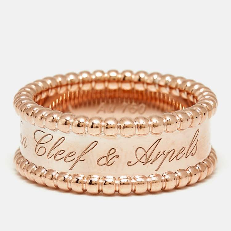 Pre Owned Van Cleef & Arpels Perlée Signature 18k Rose Gold Ring Size 52