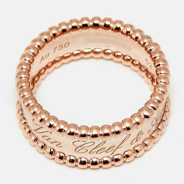 Pre Owned Van Cleef & Arpels Perlée Signature 18k Rose Gold Ring Size 52