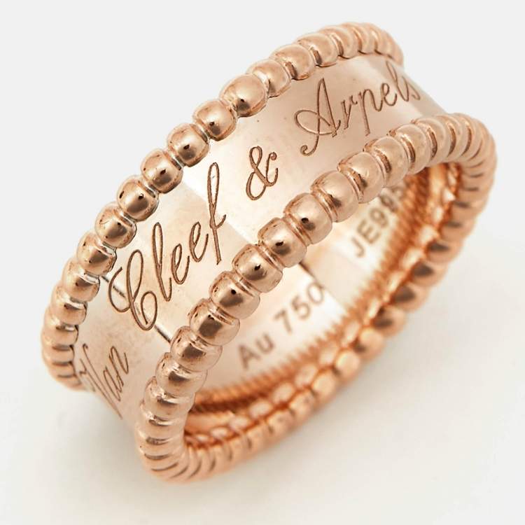 Pre Owned Van Cleef & Arpels Perlée Signature 18k Rose Gold Ring Size 52