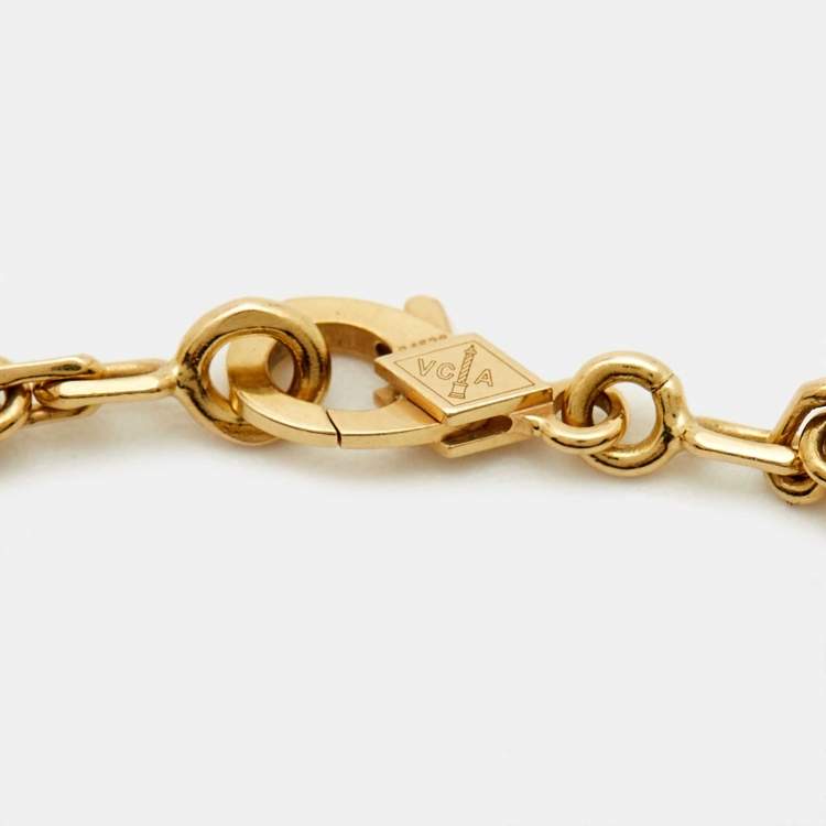 Pre Owned Van Cleef & Arpels Vintage Alhambra Onyx 18k Yellow Gold 5 Motif Station Bracelet