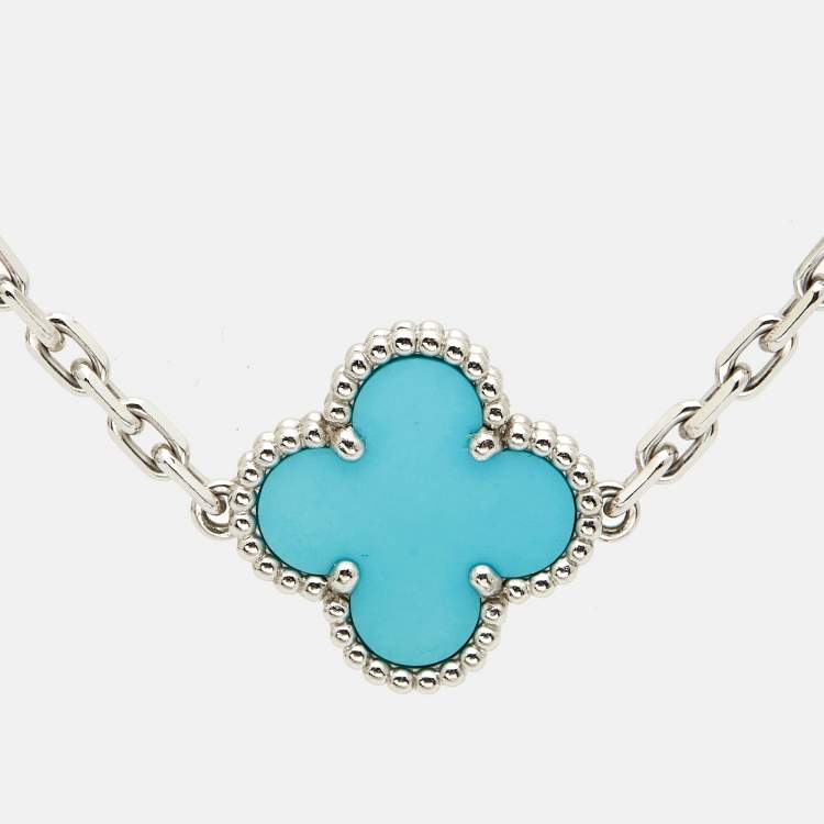 Pre Owned Van Cleef & Arpels Vintage Turquoise 18k White Gold 5 Motif Station Bracelet