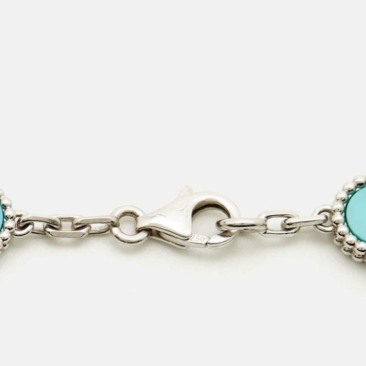 Pre Owned Van Cleef & Arpels Vintage Turquoise 18k White Gold 5 Motif Station Bracelet