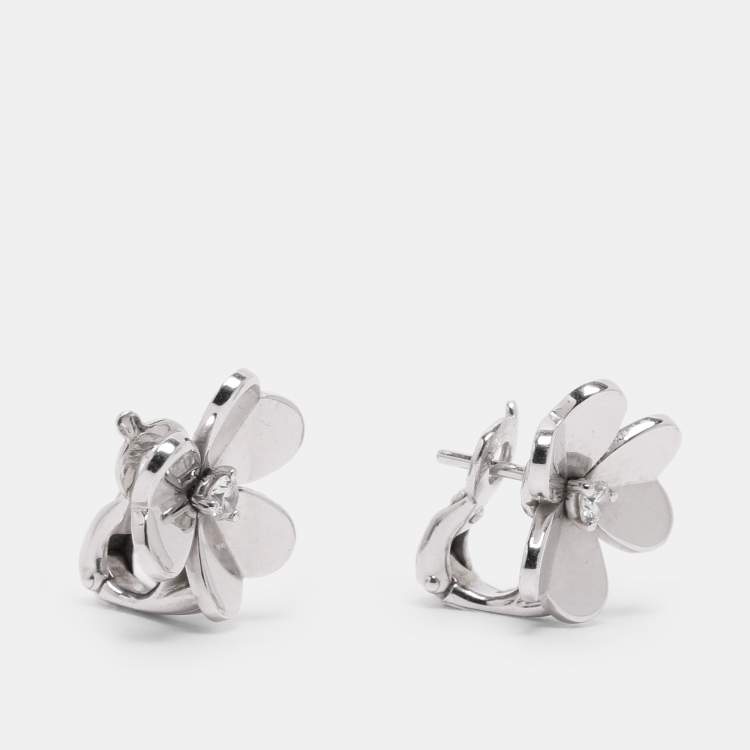 Pre Owned Van Cleef & Arpels Frivole Diamond 18k White Gold Mini Model Earrings