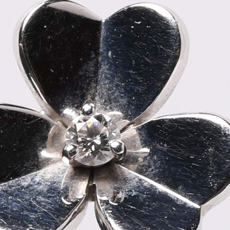 Pre Owned Van Cleef & Arpels Frivole Diamond 18k White Gold Mini Model Earrings