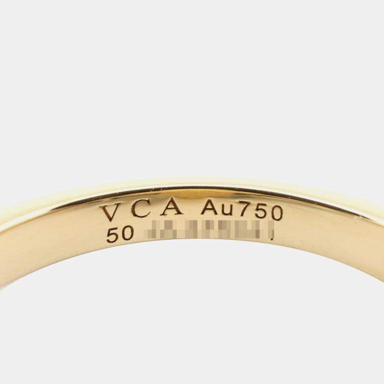 Pre Owned Van Cleef & Arpels Vintage Alhambra Malachite Diamond 18K Yellow Gold Ring EU 50