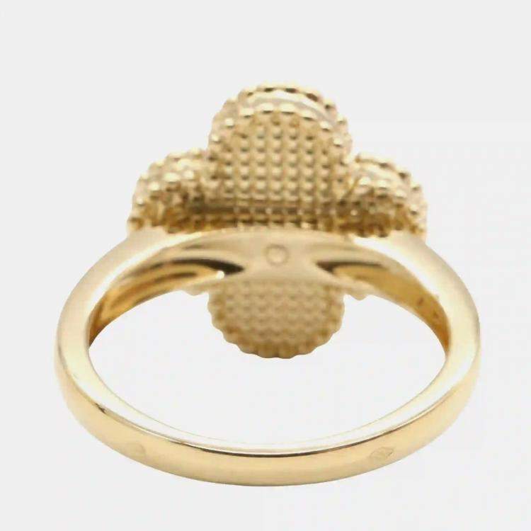 Pre Owned Van Cleef & Arpels Vintage Alhambra Malachite Diamond 18K Yellow Gold Ring EU 50